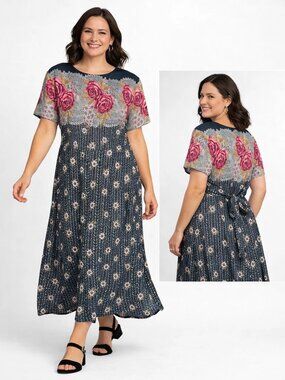 VTG Just In Thyme Floral Maxi Dress 14 Cottagecore Boho Romantic Prairie